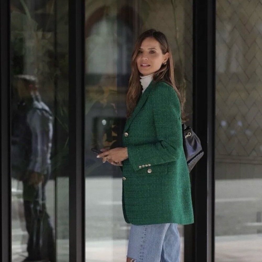ZARA BUTTON TEXTURED WEAVE BLAZER - Picture 14 of 16